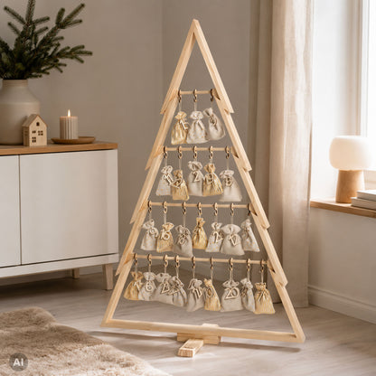 howa Sapin de Noël décoratif en bois avec calendrier de l'Avent – décoration d'Avent élégante et calendrier de Noël en un 8808