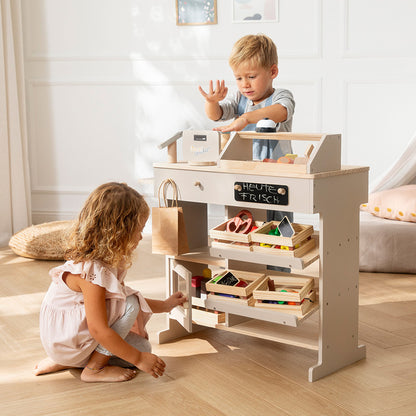 Kaufladen Holz mit 2 Kindern