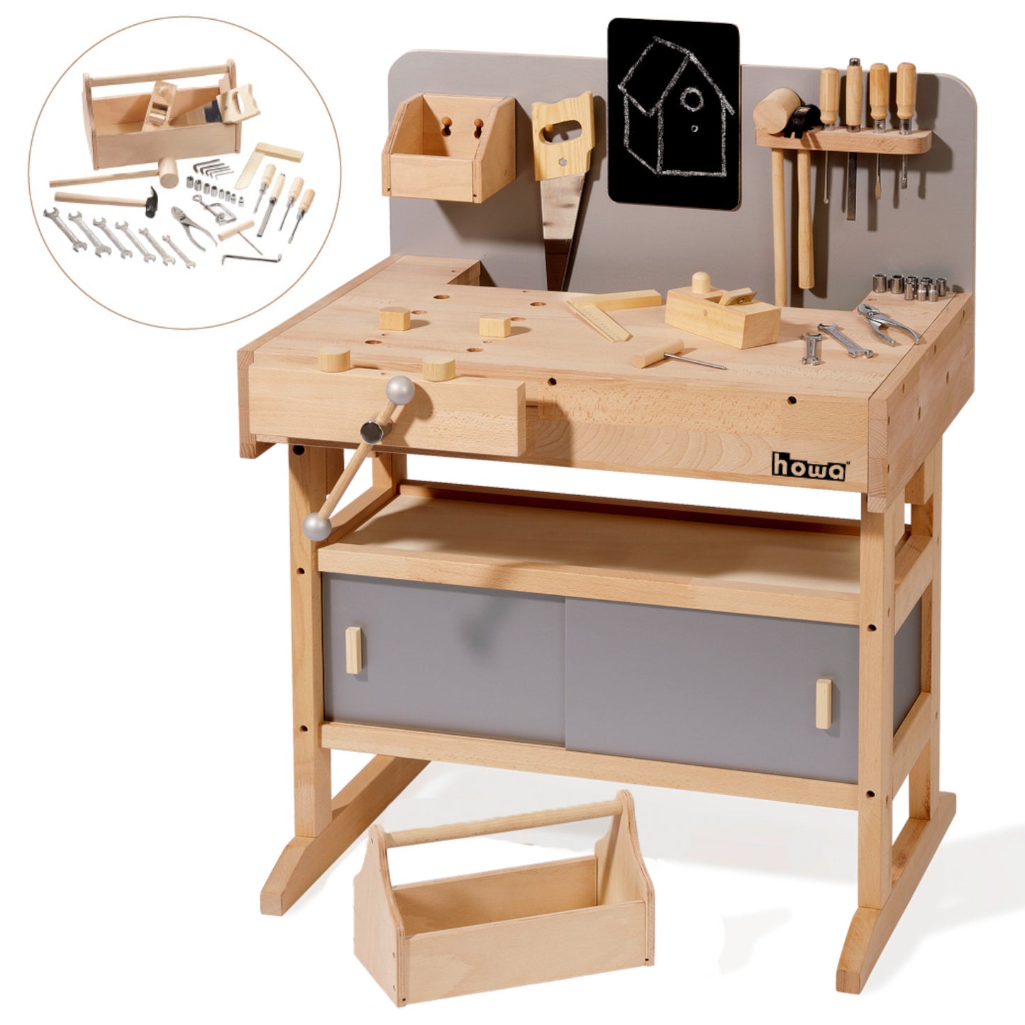Kinderwerkbank Holz mit Werkzeug 