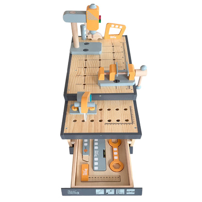 howa Kinderwerkbank CONSTRUX aus Holz – höhenverstellbare Werkbank mit Werkzeug und Zubehör 4909