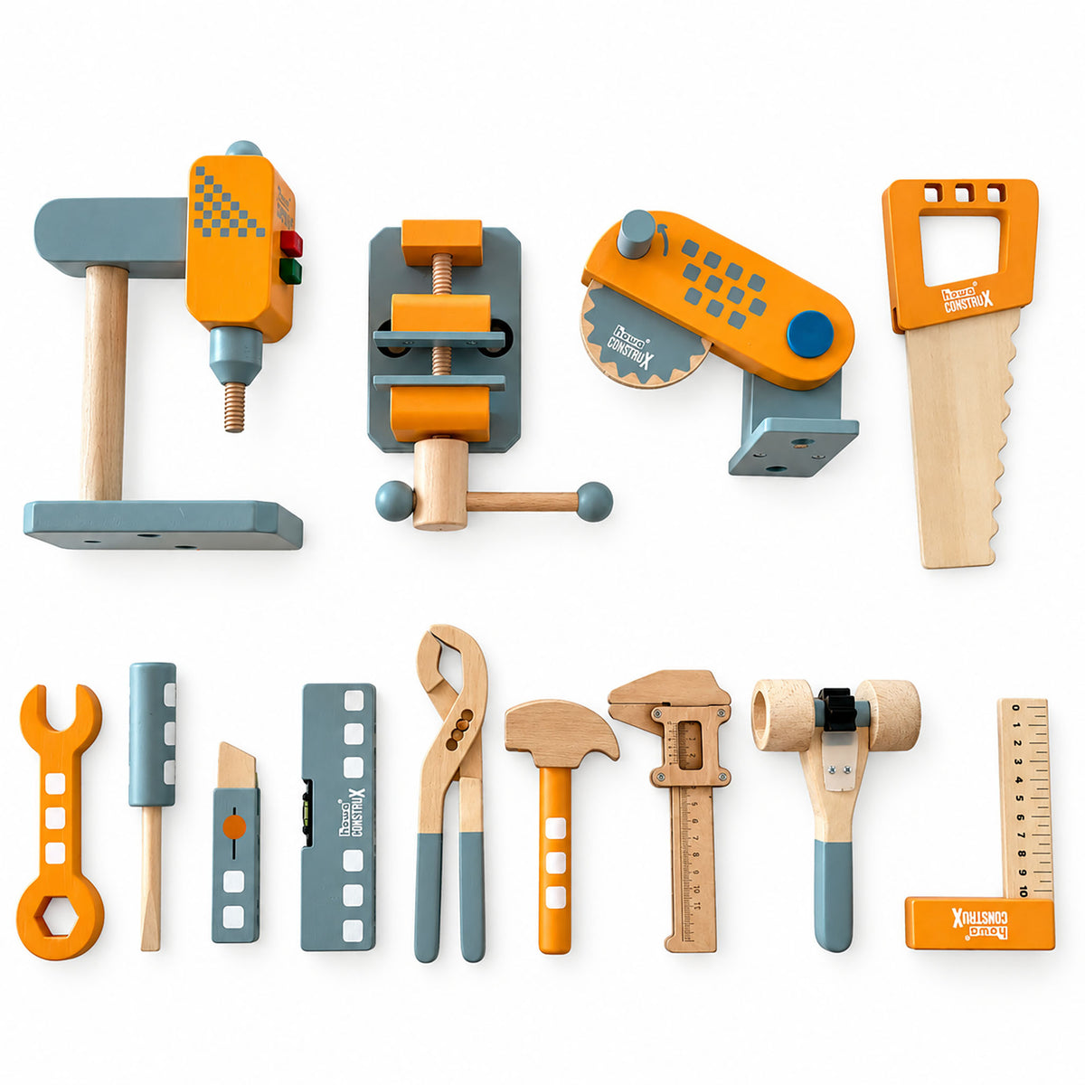 howa Kinderwerkbank CONSTRUX aus Holz – höhenverstellbare Werkbank mit Werkzeug und Zubehör 4909