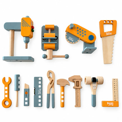 howa Kinderwerkbank CONSTRUX aus Holz – höhenverstellbare Werkbank mit Werkzeug und Zubehör 4909