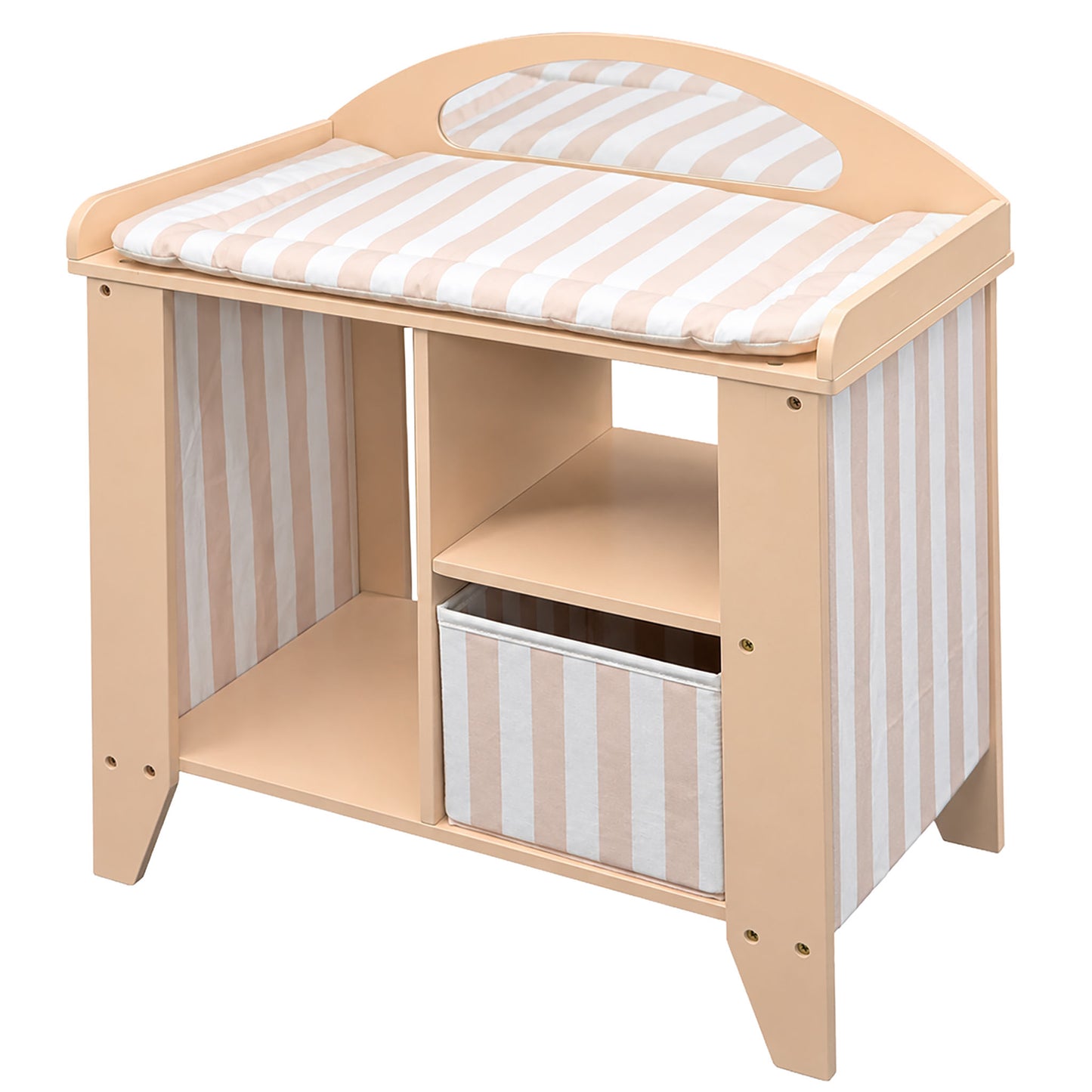 Puppenwickeltisch beige mit gestreiftem Stoff