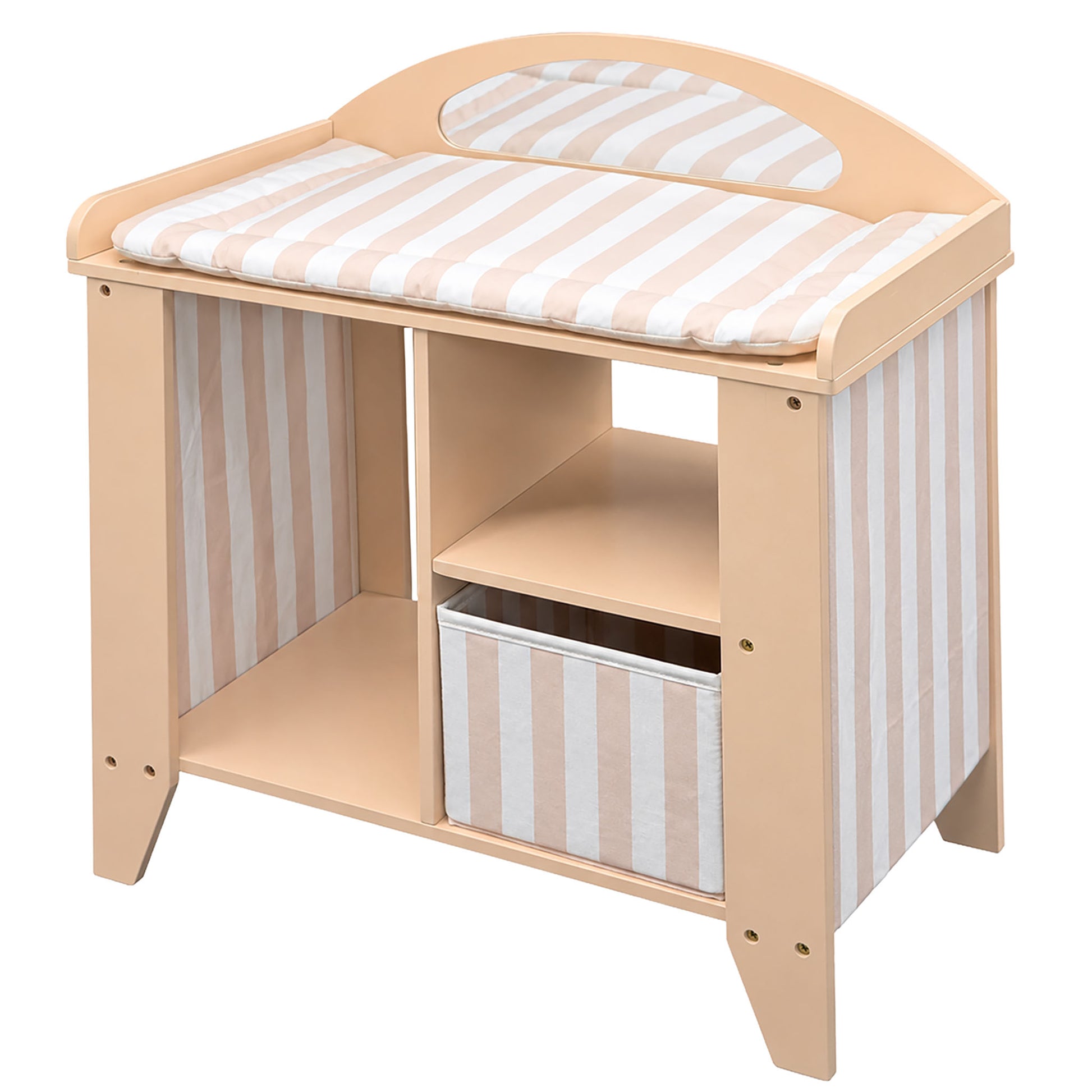 Puppenwickeltisch beige mit gestreiftem Stoff