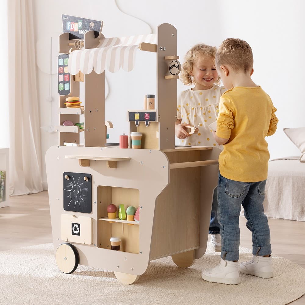 howa XXL Spielzeug Foodtruck aus Holz – Kinderküche & Kaufladen in einem mit Zubehör 4756