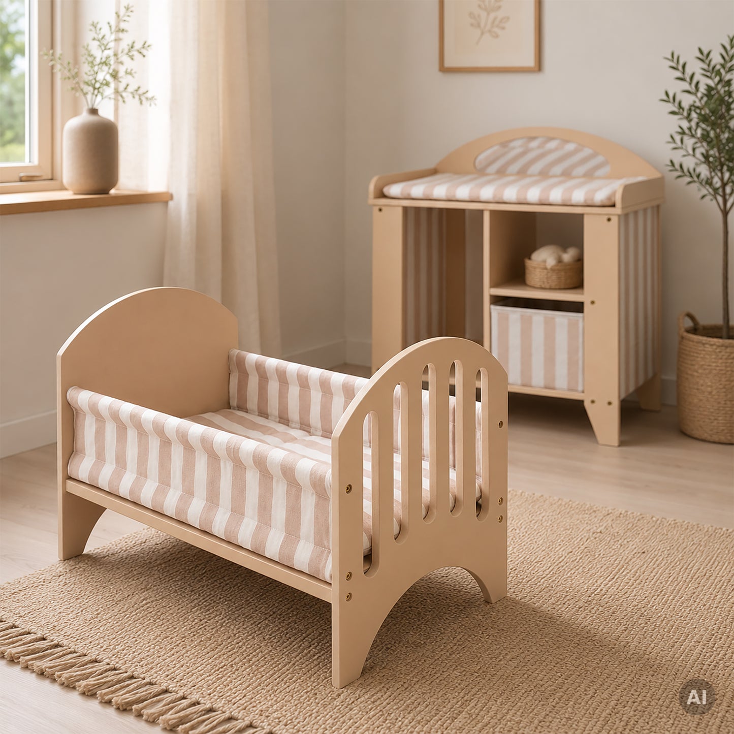 Puppenmöbel aus Holz im Kinderzimmer