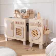 howa Kinderküche und Spielzeugwaschmaschine aus Holz natur, beige inkl. 10tlg. Spielgeschirr & 10tlg. Zubehör für Kinderwaschmaschine 48249