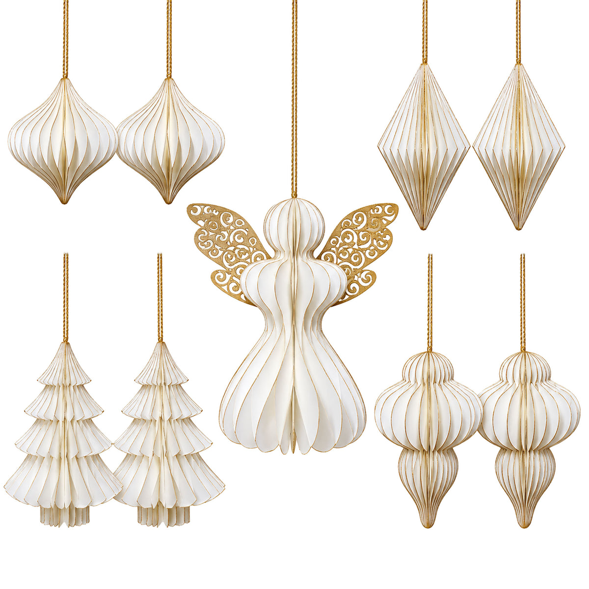 Hova décorations de Noël en papier 9 pièces, décoration de Noël crème blanc - or 8850