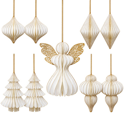 Hova décorations de Noël en papier 9 pièces, décoration de Noël crème blanc - or 8850