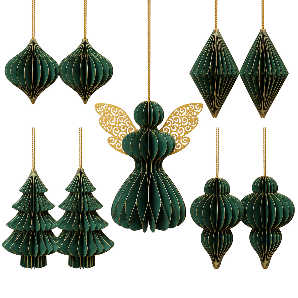 howa papieren kersthangers 9-delig, kerstdecoratie mosgroen-goud 8851