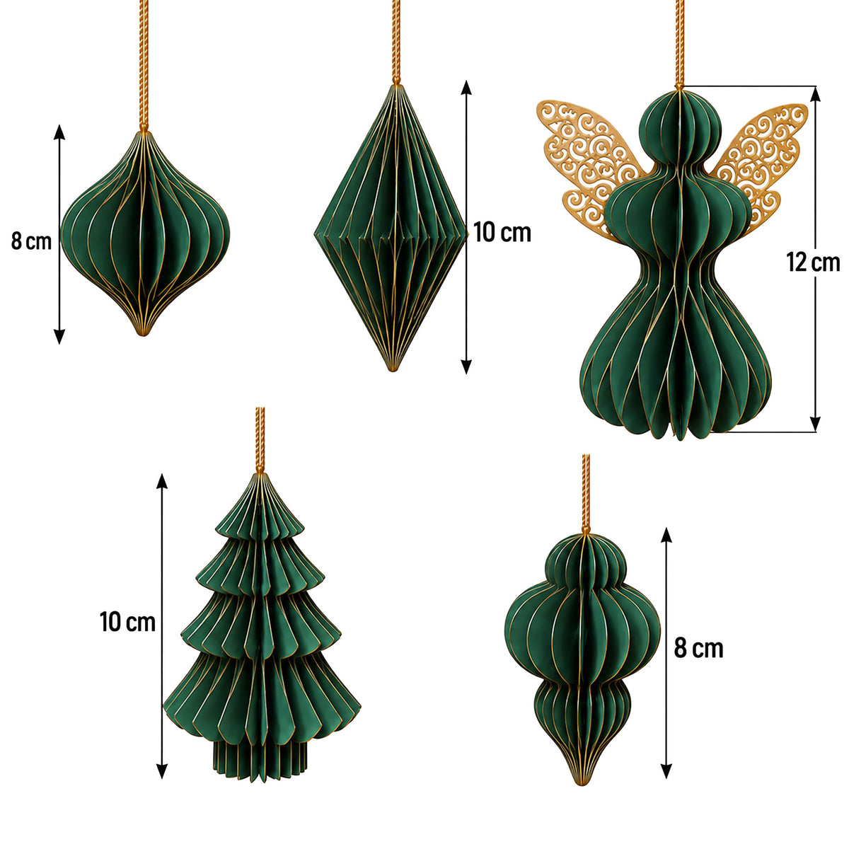 howa papieren kersthangers 9-delig, kerstdecoratie mosgroen-goud 8851