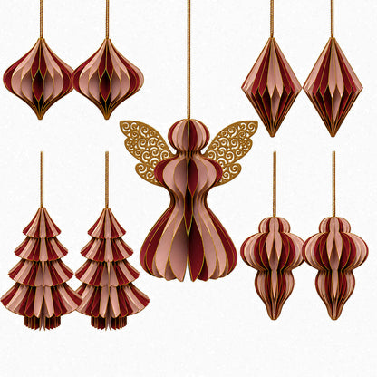 howa kerstversiering van papier, 9-delig, kerstdecoratie roze - mauve 8852