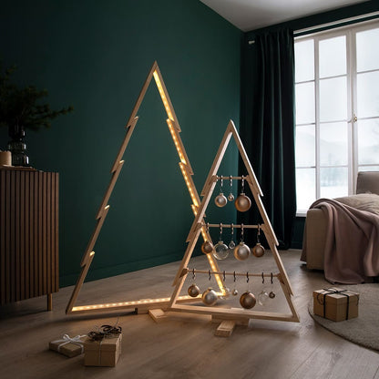 howa 2er Set Deko Weihnachtsbaum aus Holz groß – moderne & nachhaltige Weihnachtsdeko mit Stangen und Haken - Höhe 100cm und 134cm 18805