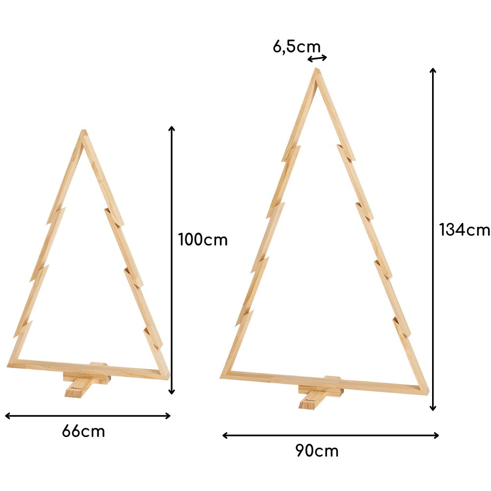 howa 2er Set Deko Weihnachtsbaum aus Holz groß – moderne & nachhaltige Weihnachtsdeko mit Stangen und Haken - Höhe 100cm und 134cm 18805