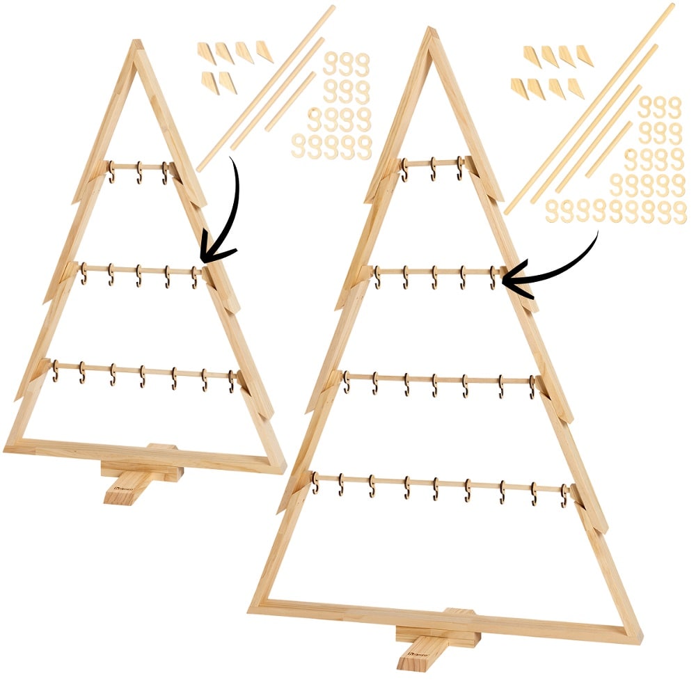 howa 2er Set Deko Weihnachtsbaum aus Holz groß – moderne & nachhaltige Weihnachtsdeko mit Stangen und Haken - Höhe 100cm und 134cm 18805