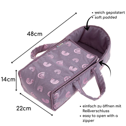 howa Puppentragetasche "Rainbow" für Babypuppen bis 48cm malve, Glanzeffekt 29522