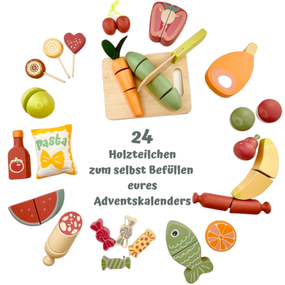 howa 24 tlg. Holzteile Set zum Befüllen von Adventskalender für Kinder 14890