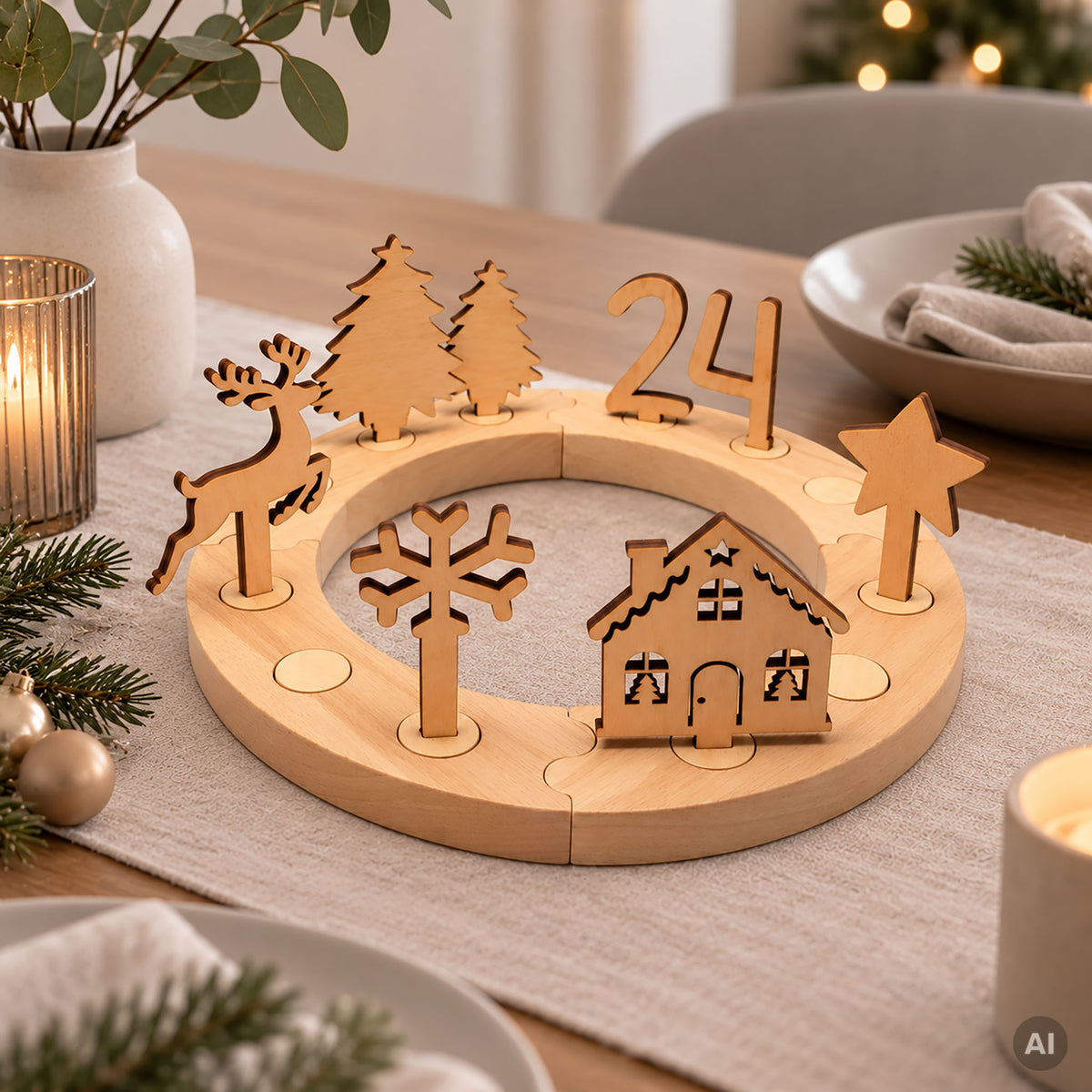 howa 2in1 Adventskranz & Geburtstagskranz aus Holz 8812