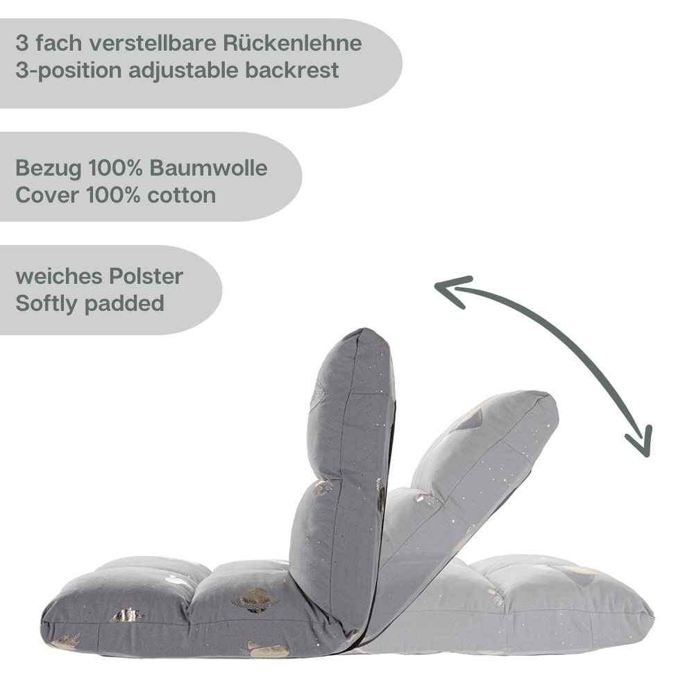 howa 2 in 1 Kindersessel + Kinderliege - Lehne 3-fach verstellbar  "Space" grau, Glanzeffekt 86021