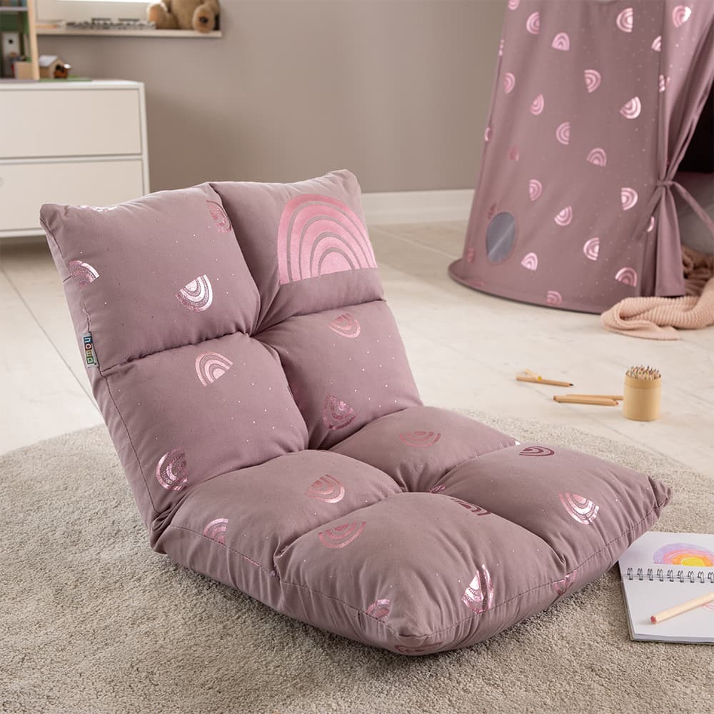 howa 2 in 1 Kindersessel + Kinderliege - Lehne 3-fach verstellbar "Rainbow" malve, Glanzeffekt 86011