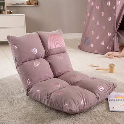 howa 2 in 1 Kindersessel + Kinderliege - Lehne 3-fach verstellbar "Rainbow" malve, Glanzeffekt 86011