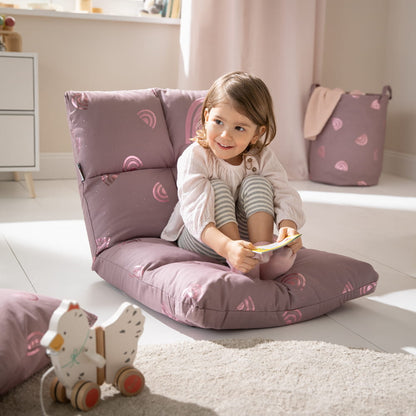 howa 2 in 1 Kindersessel + Kinderliege - Lehne 3-fach verstellbar "Rainbow" malve, Glanzeffekt 86011