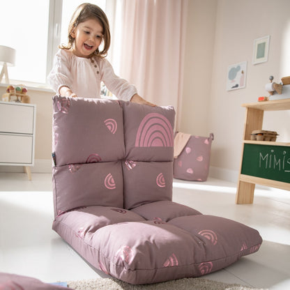howa 2 in 1 Kindersessel + Kinderliege - Lehne 3-fach verstellbar "Rainbow" malve, Glanzeffekt 86011