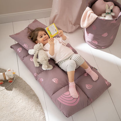 howa 2 in 1 Kindersessel + Kinderliege - Lehne 3-fach verstellbar "Rainbow" malve, Glanzeffekt 86011