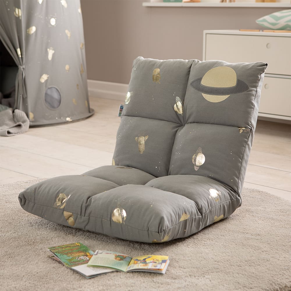 howa 2 in 1 Kindersessel + Kinderliege - Lehne 3-fach verstellbar  "Space" grau, Glanzeffekt 86021