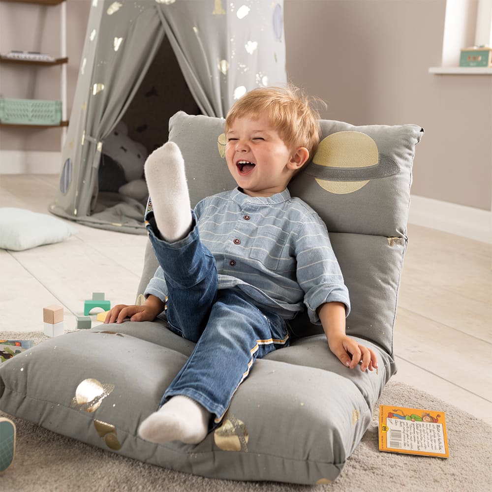 howa 2 in 1 Kindersessel + Kinderliege - Lehne 3-fach verstellbar  "Space" grau, Glanzeffekt 86021