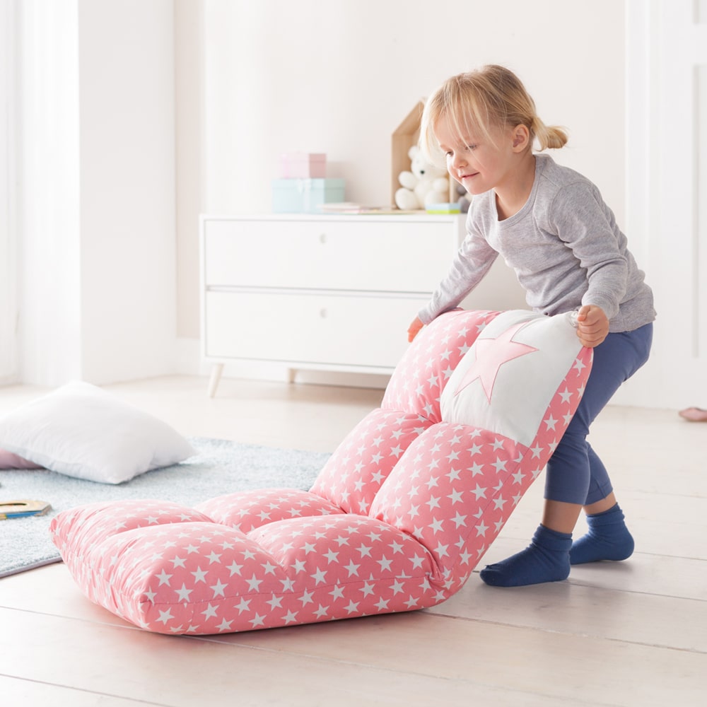 howa 2 in 1 Kindersessel + Kinderliege - Lehne 6 fach verstellbar "Stars" rosa 8601