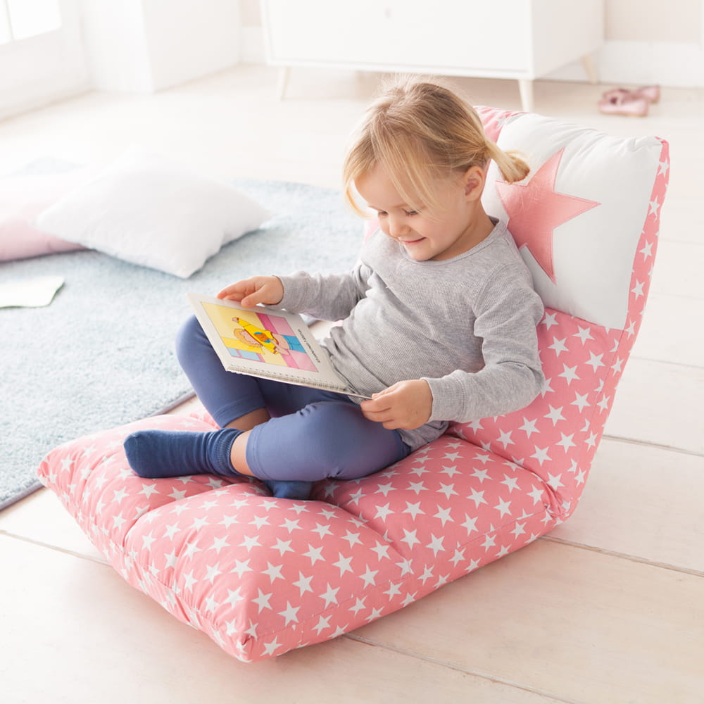 howa 2 in 1 Kindersessel + Kinderliege - Lehne 6 fach verstellbar "Stars" rosa 8601