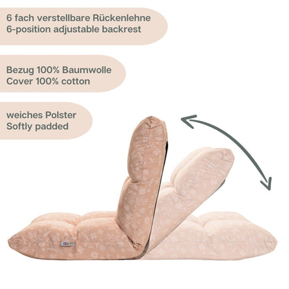 howa 2 in 1 Kindersessel + Kinderliege - Lehne 6 fach verstellbar "flowers" apricot 86012