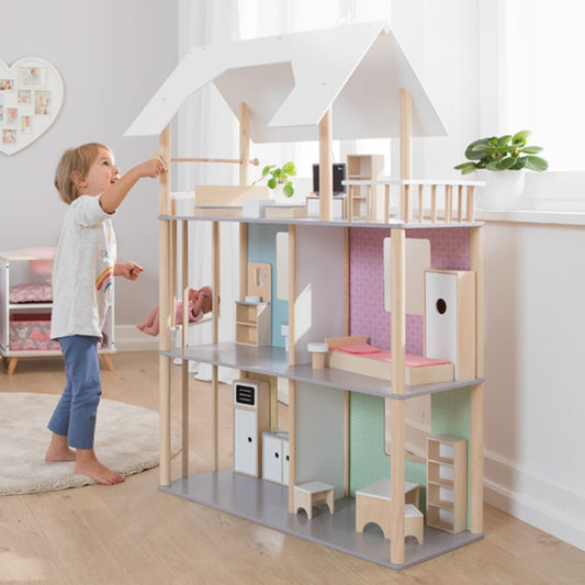howa Puppenhaus aus Holz für Ankleidepuppen bis 30 cm inkl. 19 tlg. Möbelset 70103