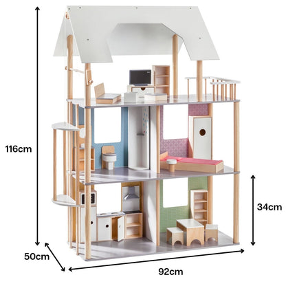 howa Puppenhaus aus Holz für Ankleidepuppen bis 30 cm inkl. 19 tlg. Möbelset 70103