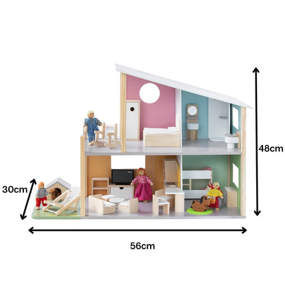 howa Puppenhaus aus Holz "Nelly" inkl. 23 tlg. Möbelset, 4 Puppen und Hund  7015