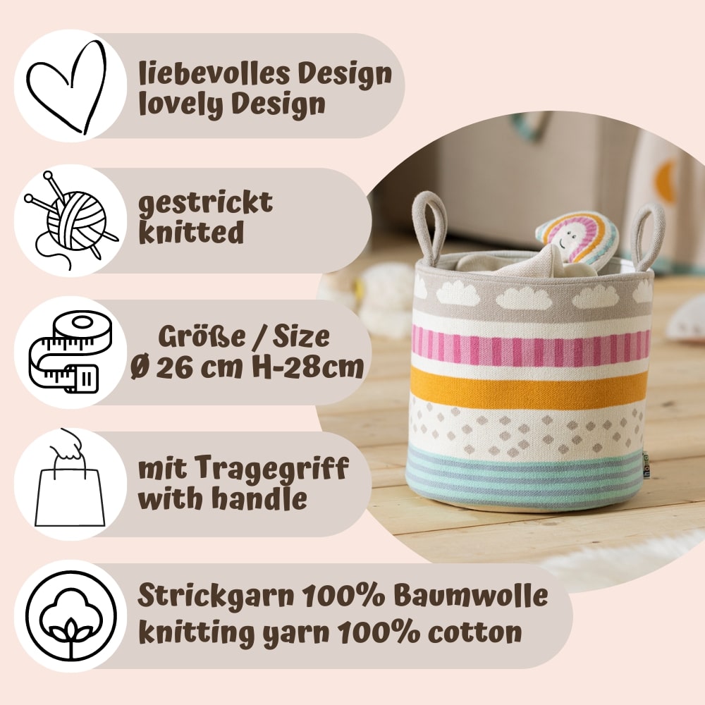 howa Aufbewahrungskorb "Be happy", beige, Baumwolle, Strick, Ø 26cm, Höhe 28cm 8905