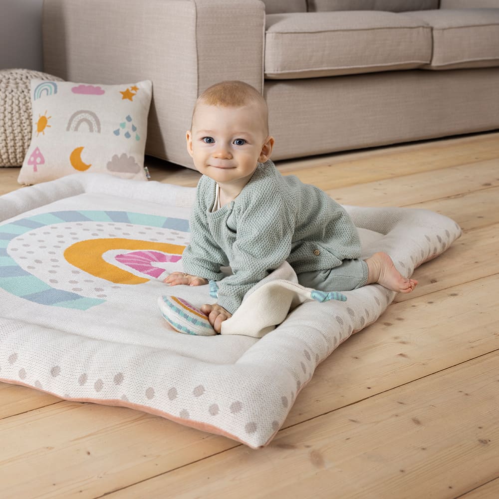 howa Baby Krabbeldecke Spielmatte "Be happy", weich gepolstert, Baumwolle, Strick, 100x100x7cm 8902 
