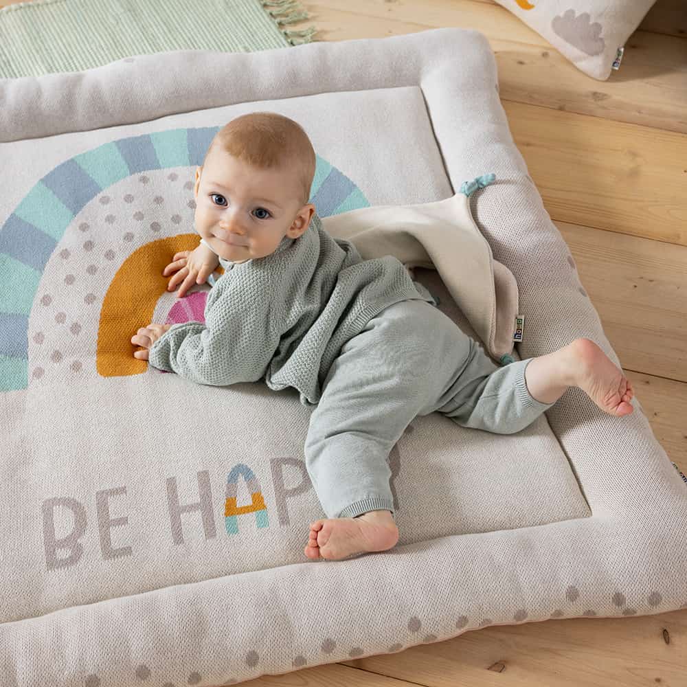 howa Baby Krabbeldecke Spielmatte "Be happy", weich gepolstert, Baumwolle, Strick, 100x100x7cm 8902 