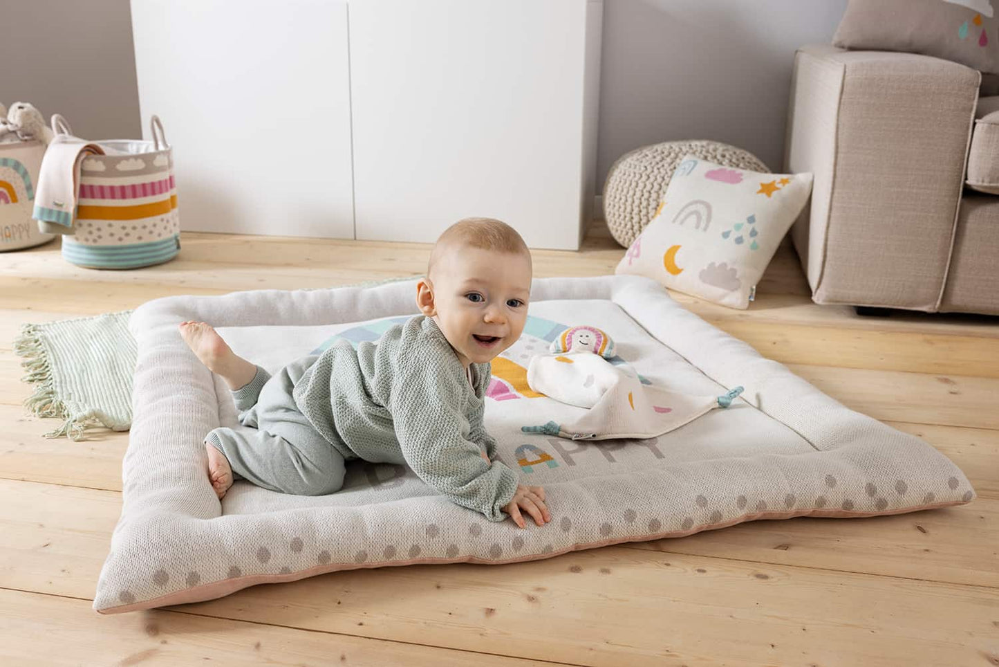 howa Baby Krabbeldecke Spielmatte "Be happy", weich gepolstert, Baumwolle, Strick, 100x100x7cm 8902 