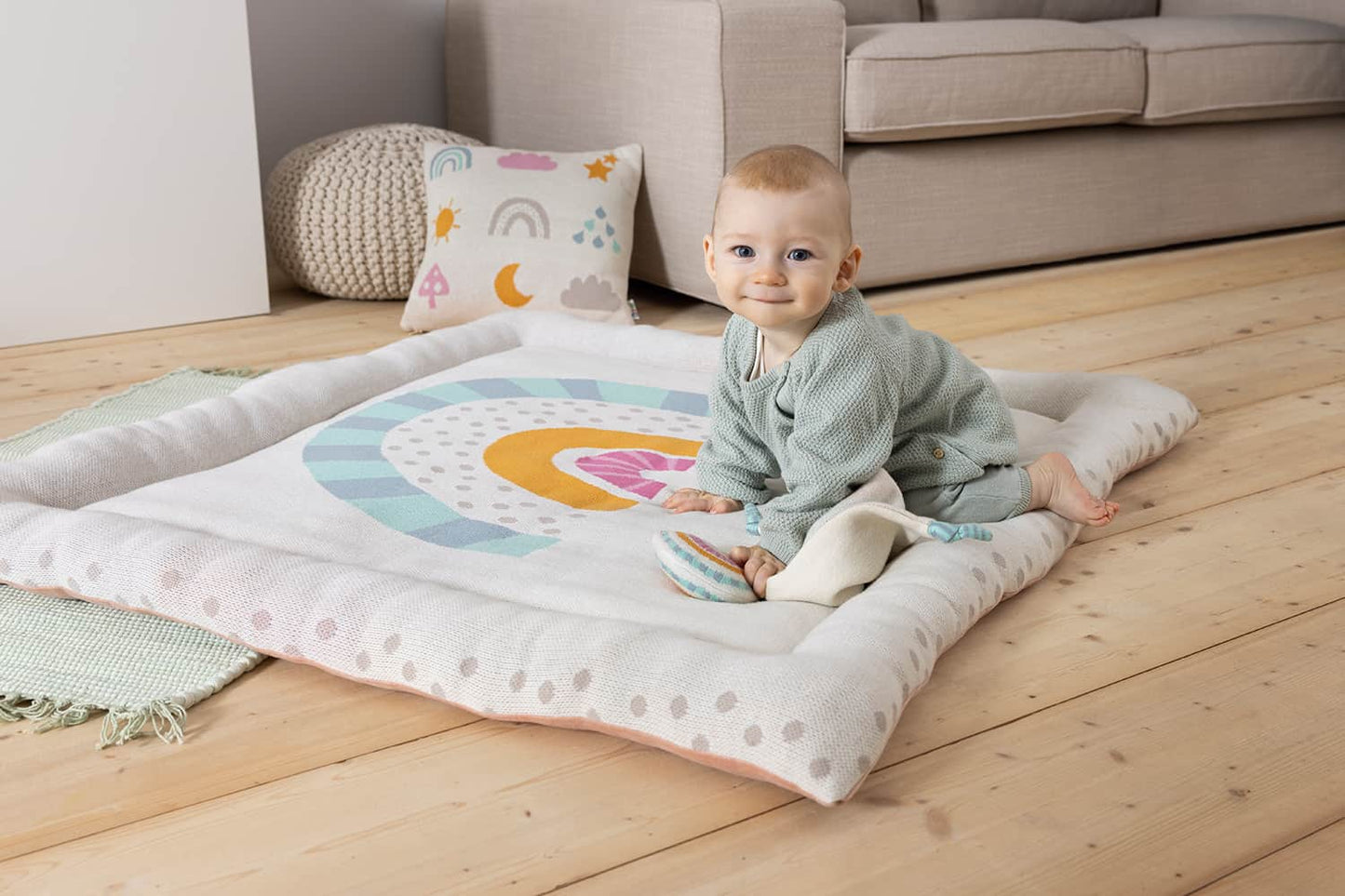 howa Baby Krabbeldecke Spielmatte "Be happy", weich gepolstert, Baumwolle, Strick, 100x100x7cm 8902 