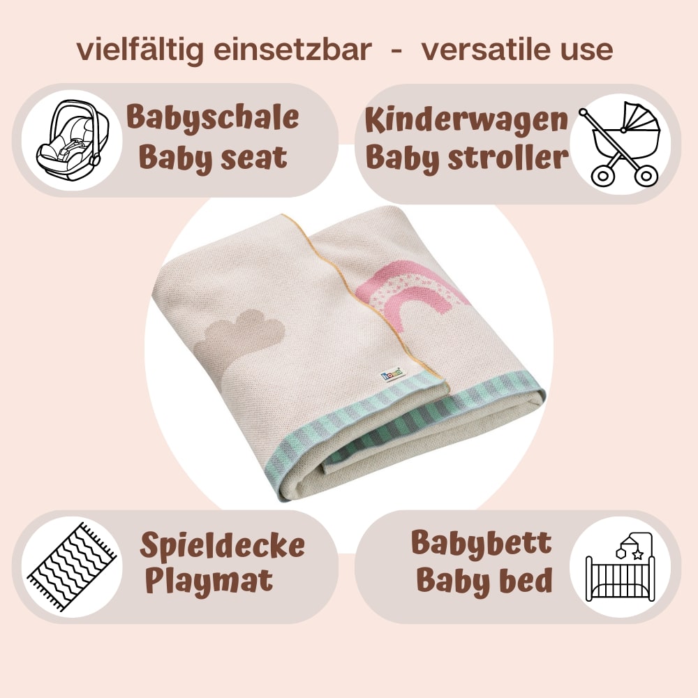 howa Babydecke "Be happy", beige, Baumwolle, Strick, 80x100cm 8901