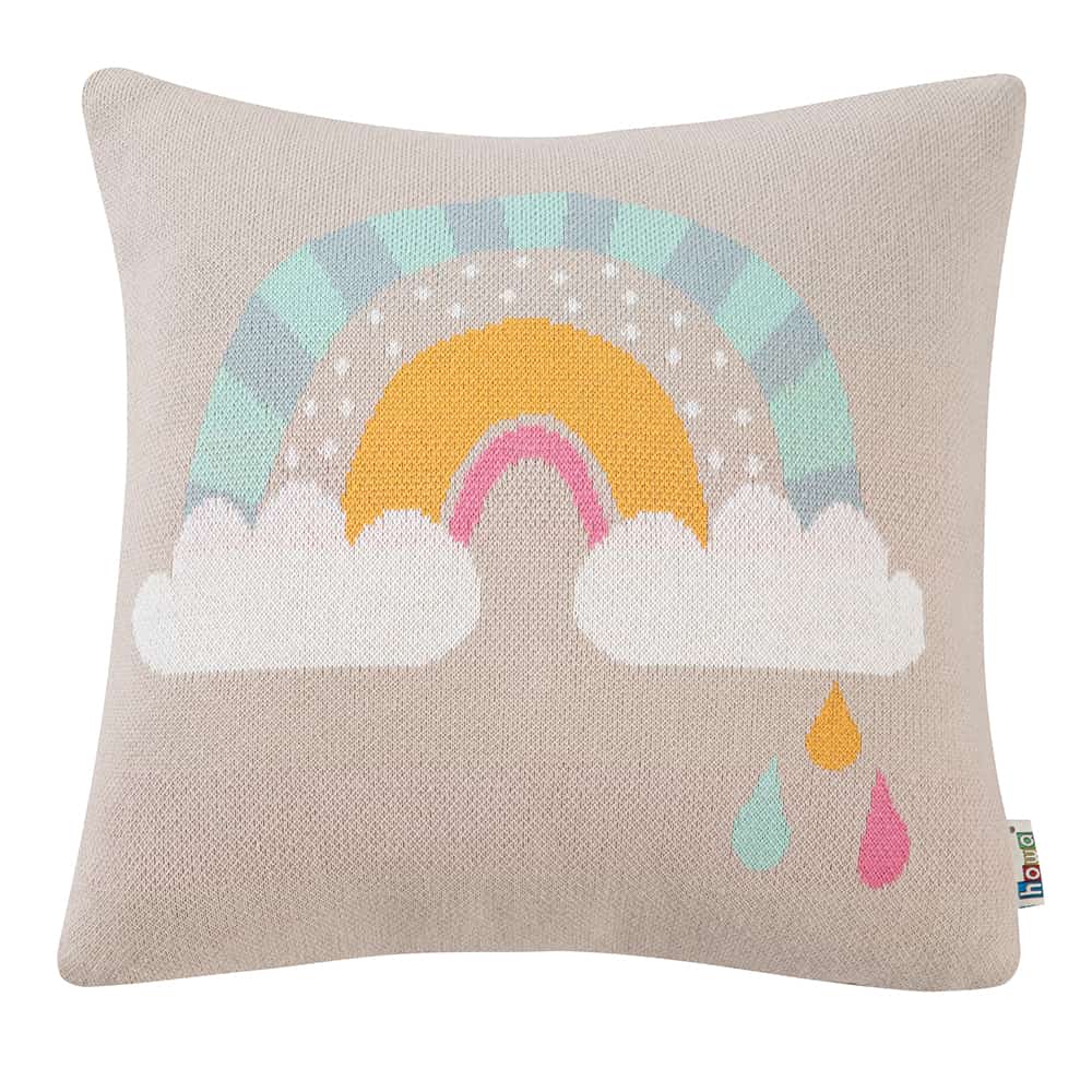 howa Dekokissen "Be happy" mit Regenbogen inkl. Füllung, taupe, Baumwolle, Strick, 35x35cm  8903 	