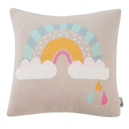 howa Dekokissen "Be happy" mit Regenbogen inkl. Füllung, taupe, Baumwolle, Strick, 35x35cm  8903 	