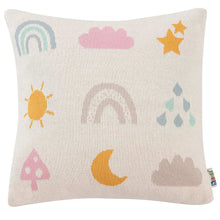howa Dekokissen "Be happy" mit Regenbogen inkl. Füllung, beige, Baumwolle, Strick, 35x35cm 8904