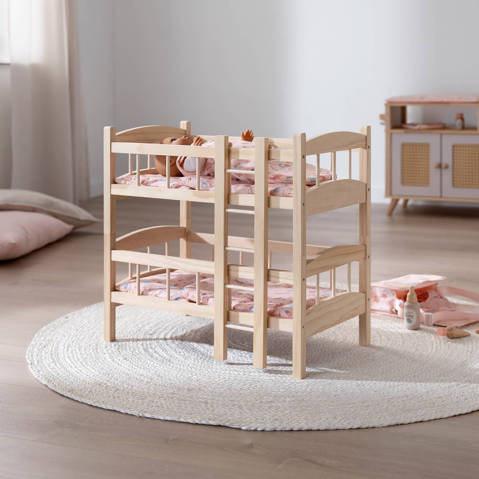 howa Puppenbett Etagenbett aus Holz "miniflowers" inkl. 2x Bettzeug apricot 2460