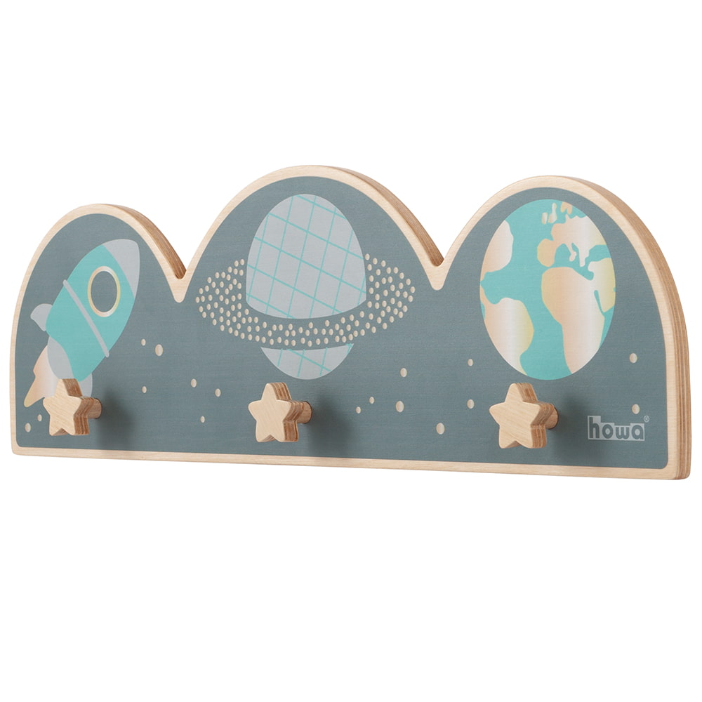 howa Garderobe aus Holz für Kinder "Space" bunt - personalisiert 88019