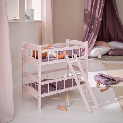 howa Puppenbett Etagenbett aus Holz "Rainbow" rosa inkl. 2x Bettzeug, malve, Glanzeffekt 24402