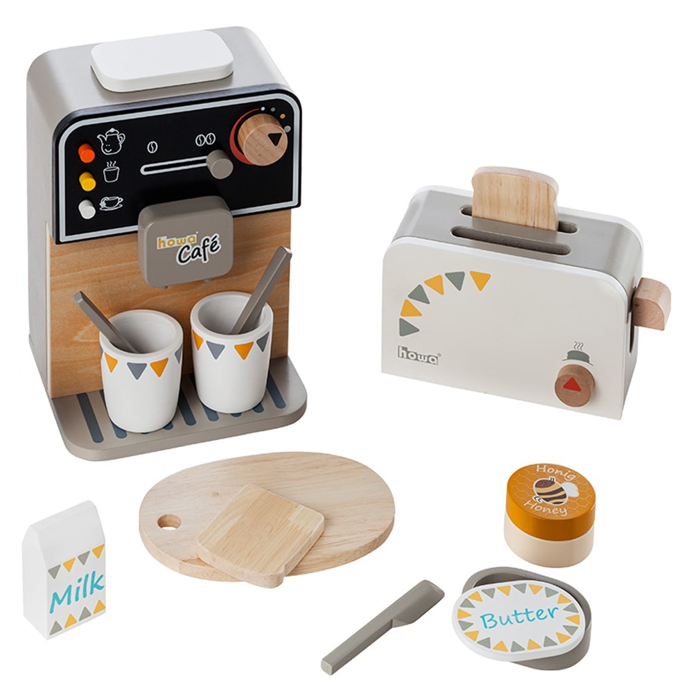 howa Kaffeemaschine und Toaster aus Holz inkl. 13 tlg. Zubehör 4887