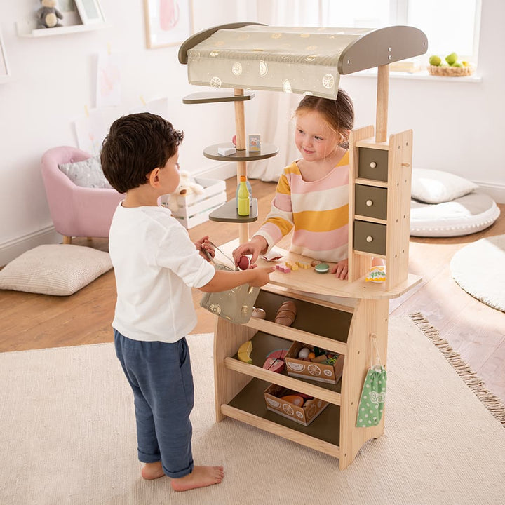 howa Kaufladen aus Holz Marktstand "Lucky" mit Markise und Tasche khaki 47472